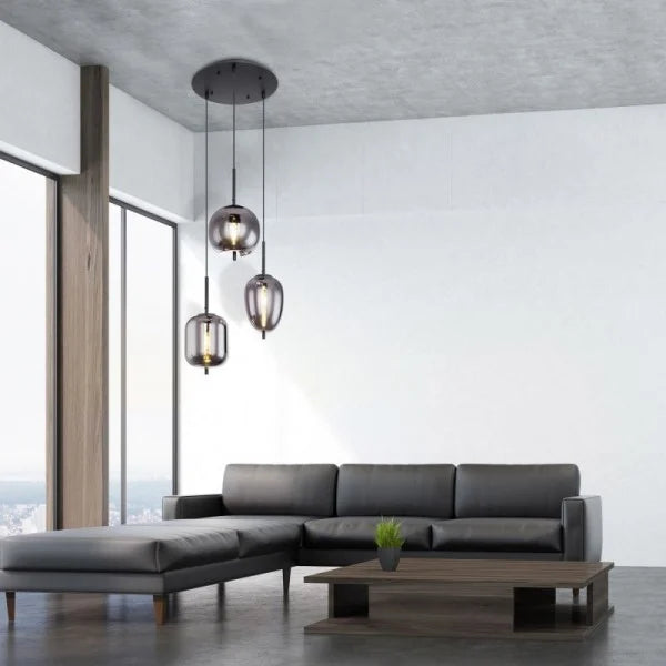 NoirLumen závěsná lampa s různými styly a kouřovými skleněnými miskami | Snurv | Temsk