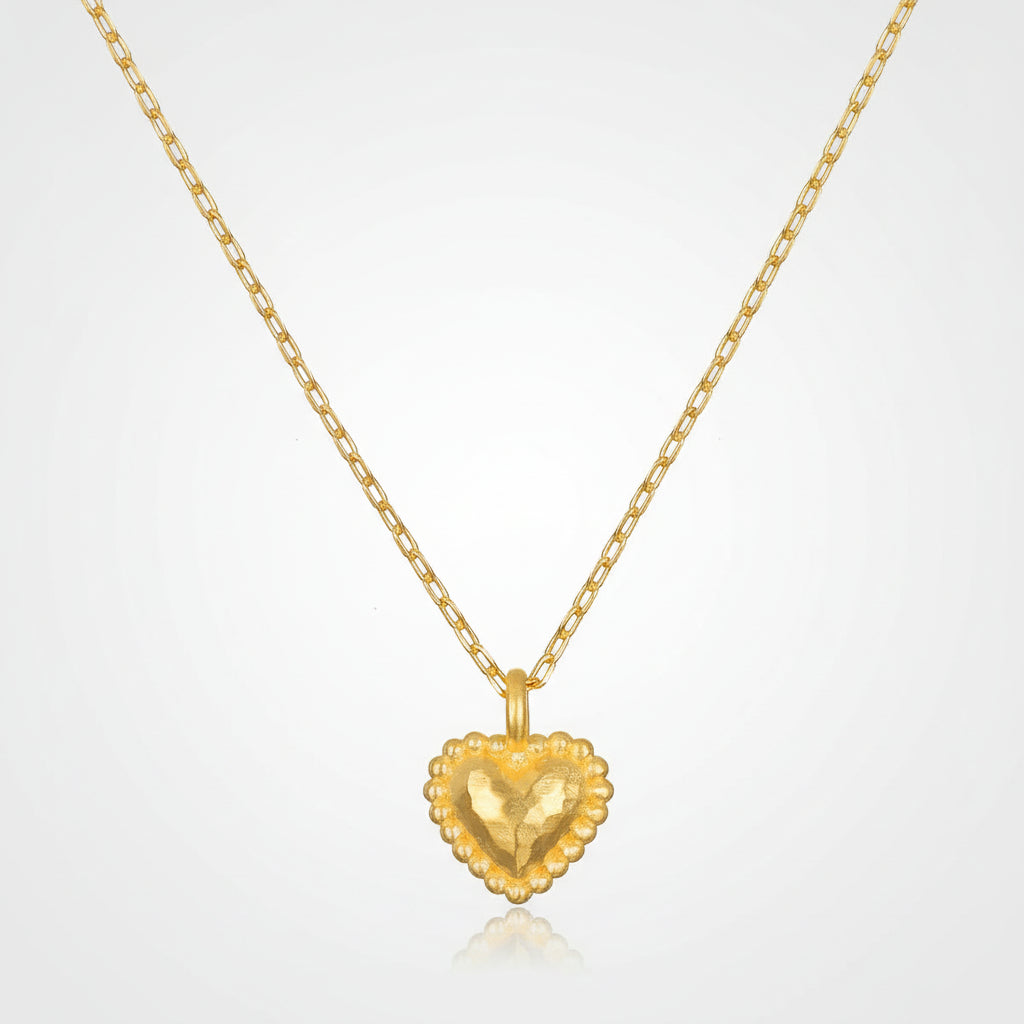 18K Gold Plated Heart Necklace With Hammered Pendant | Temsk
