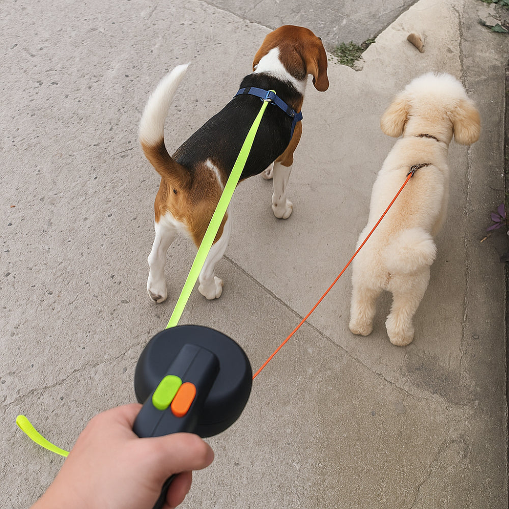 Retractable Leash For Two Dogs With Dual Handles For Easy Walks | Temsk