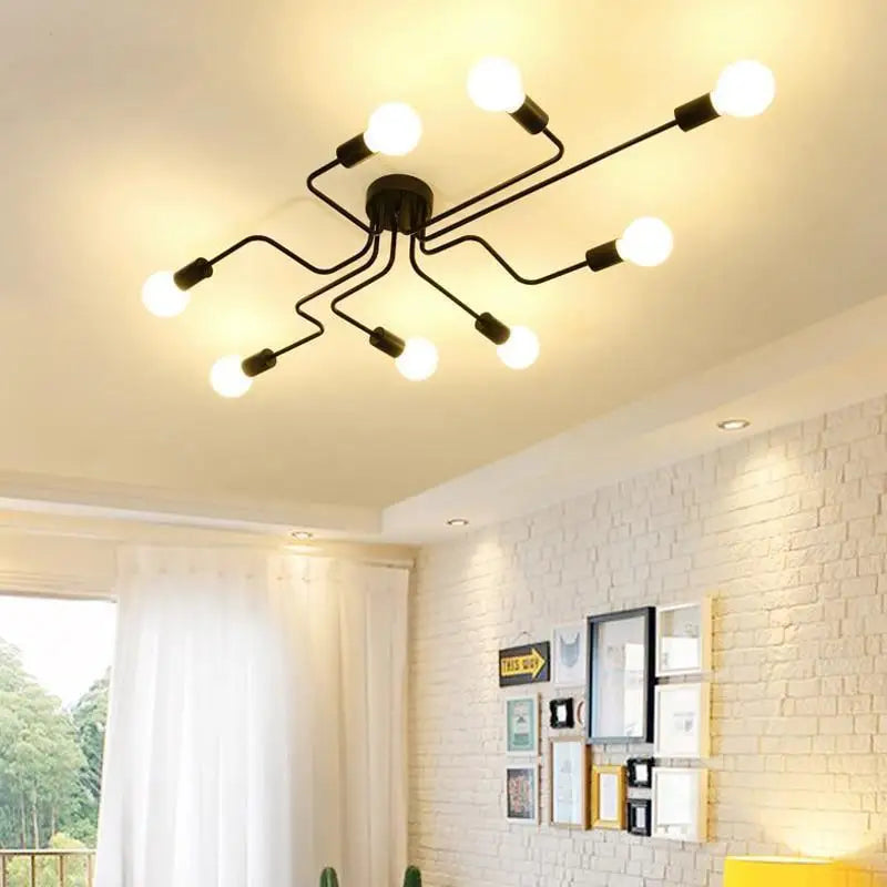 8-Light LED Ceiling Lamp In Black Aluminum, Warm White For Modern Living And Dining Rooms | Temsk