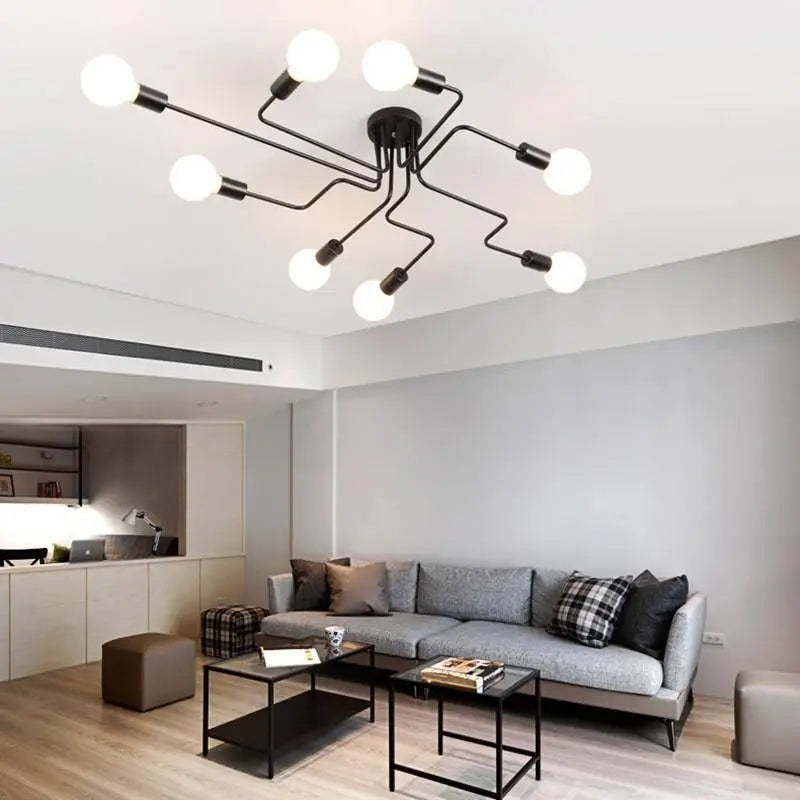 8-Light LED Ceiling Lamp In Black Aluminum, Warm White For Modern Living And Dining Rooms | Temsk
