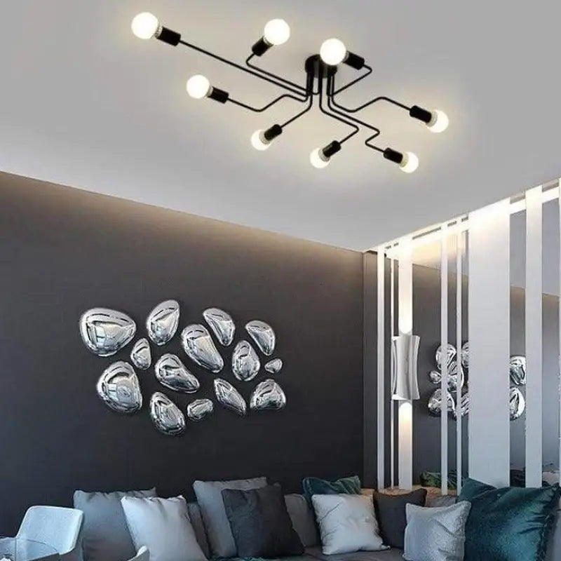 8-Light LED Ceiling Lamp In Black Aluminum, Warm White For Modern Living And Dining Rooms | Temsk
