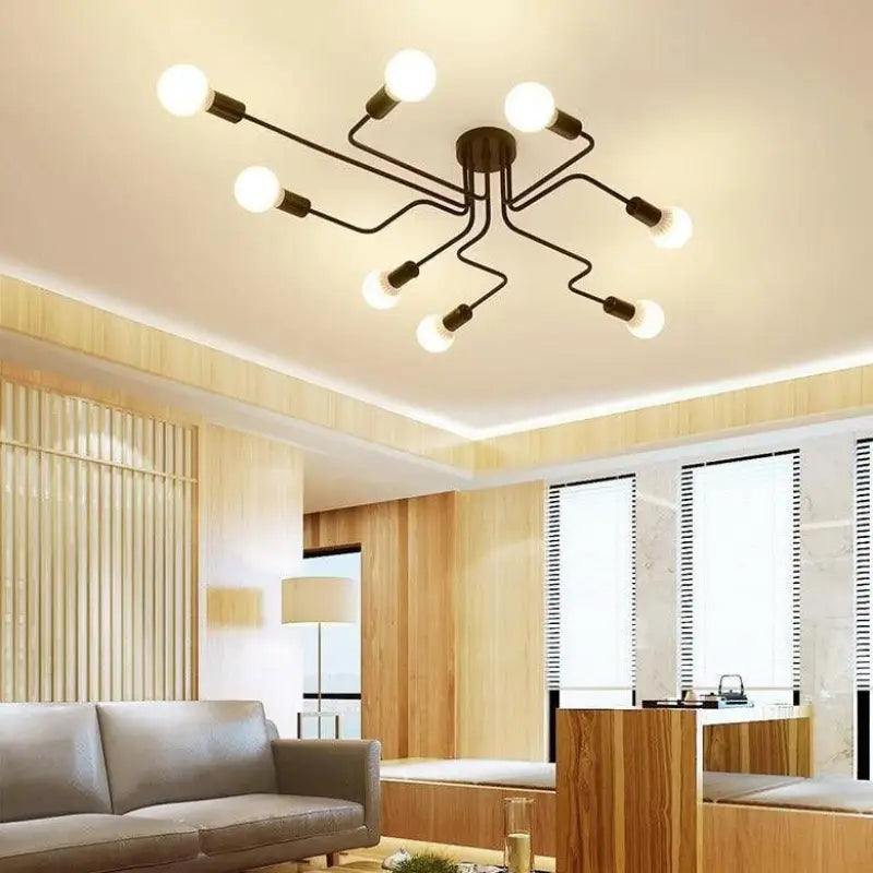 8-Light LED Ceiling Lamp In Black Aluminum, Warm White For Modern Living And Dining Rooms | Temsk