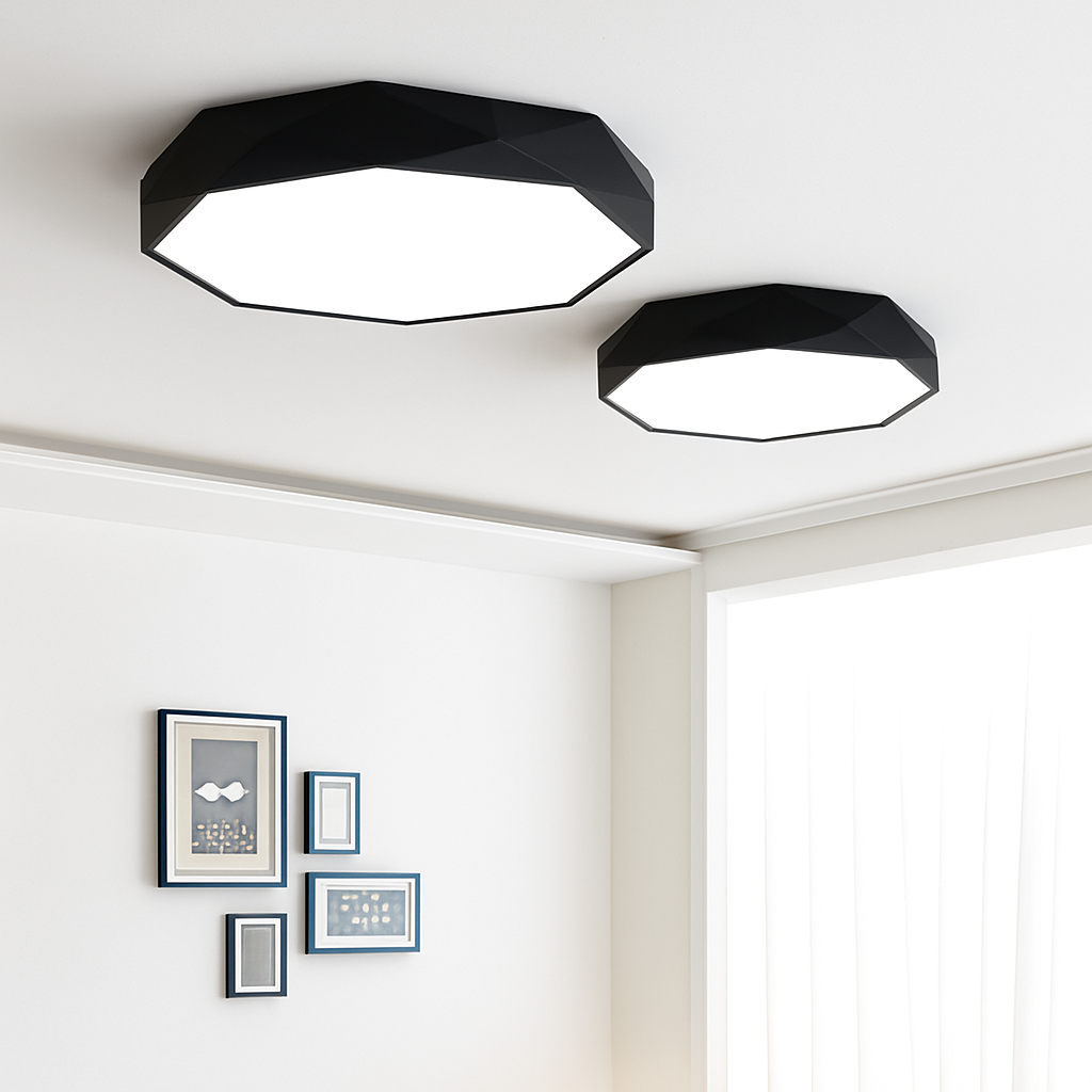 Luz de Teto Geométrica LED em Acrílico, Design Octogonal, 30–60 cm, Lâmpada Colorida para Quarto | Temsk