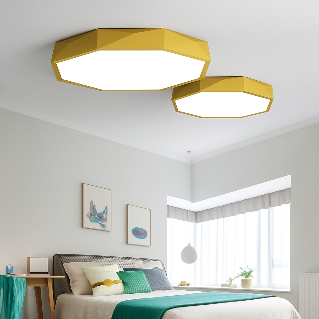 Luz de Teto Geométrica LED em Acrílico, Design Octogonal, 30–60 cm, Lâmpada Colorida para Quarto | Temsk