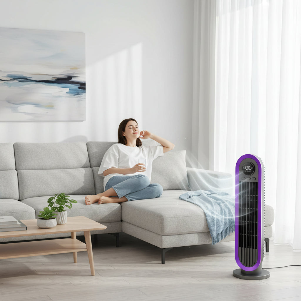 Tragbarer turmloser Ventilator mit leiser Oszillation und verstellbarer Einstellung | Temsk