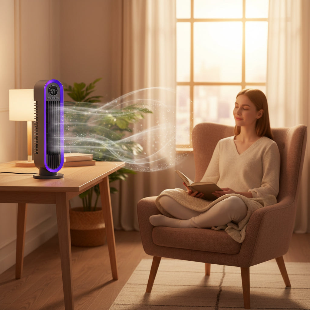 Tragbarer turmloser Ventilator mit leiser Oszillation und verstellbarer Einstellung | Temsk