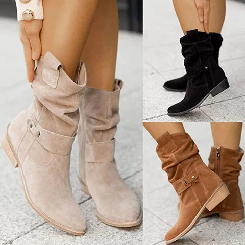 Elara Low Heel Ankle Boots With Suede Finish For Classic Style | Temsk
