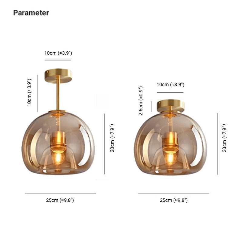 Retro bernsteinfarbene Glas-Pendelleuchte mit Blasenglas-Schirm | Temsk