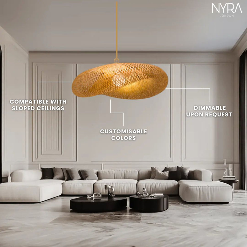 Solara Bamboo Weaving Pendant Light Handcrafted Vintage LED Fixture | Temsk
