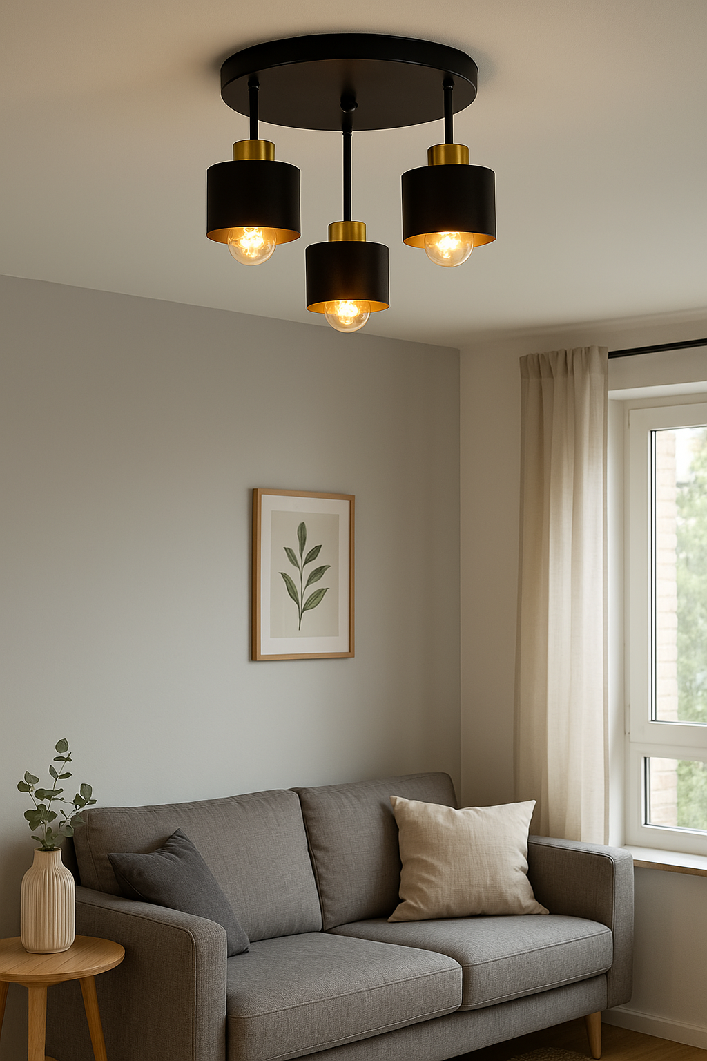 Three Light Black And Gold Ceiling Lamp With E27 Sockets | Temsk