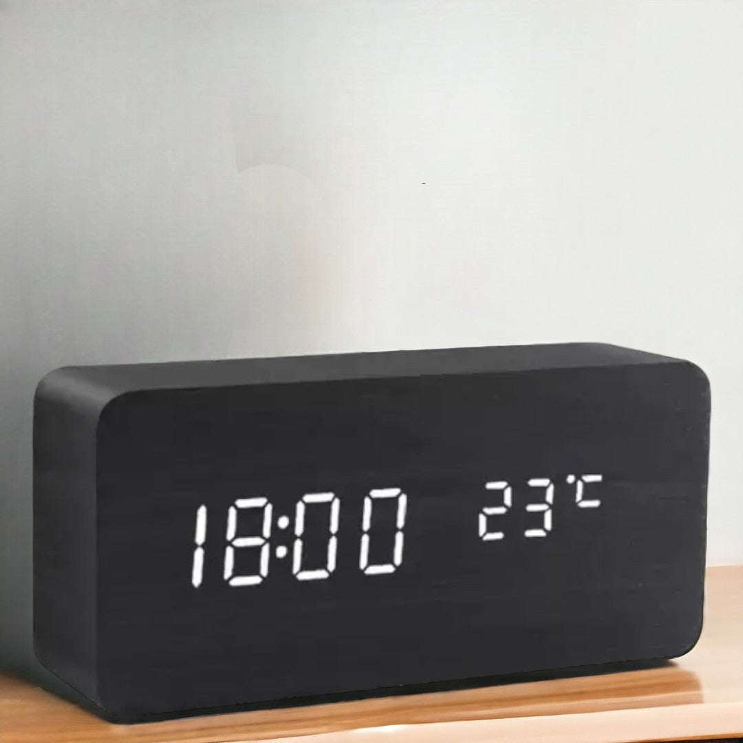 WoodWatch LED Alarm Clock With Voice Control For Bedroom | Temsk