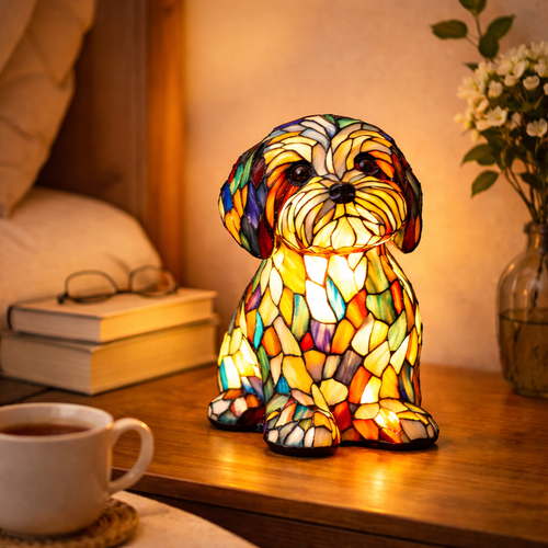 Colorful Mosaic Canine Table Lamp With LED Night Light For Bedroom And Desk Temsk