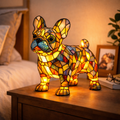 Stained Glass Table Lamp With Dog Design And LED Night Light For Bedroom | Temsk