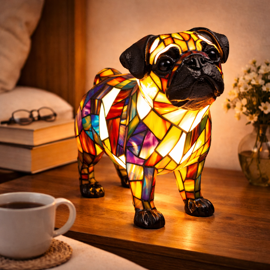 Lampe chien style vitrail avec lumière LED de nuit pour chambre et bureau | Temsk