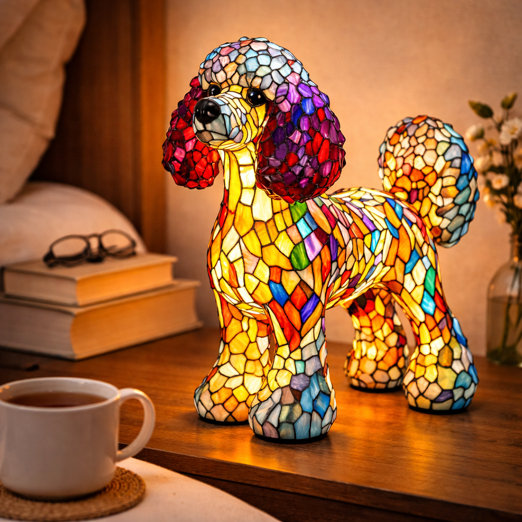 Lampe chien style vitrail avec lumière LED de nuit pour chambre et bureau | Temsk