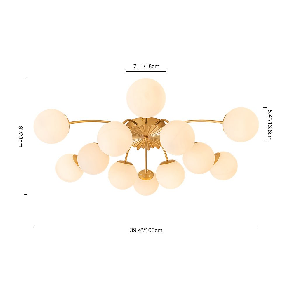 Sputnik Brass Ceiling Light For Living Room With Opal Glass Globes 12 Light Dimmable | Temsk
