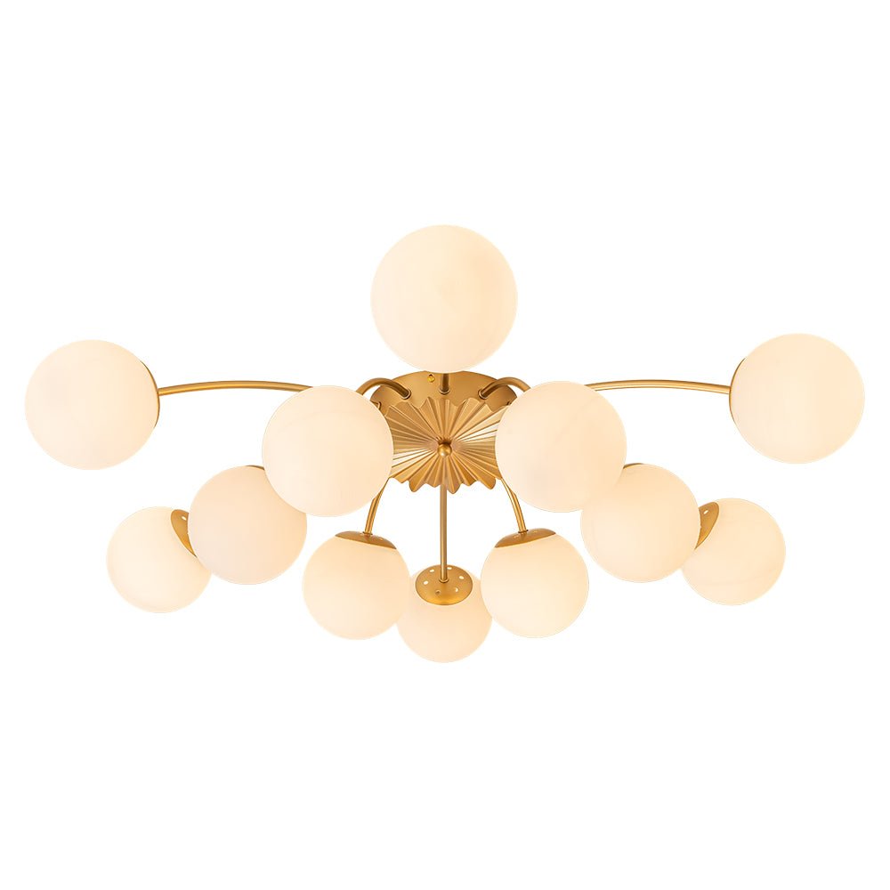 Sputnik Brass Ceiling Light For Living Room With Opal Glass Globes 12 Light Dimmable | Temsk