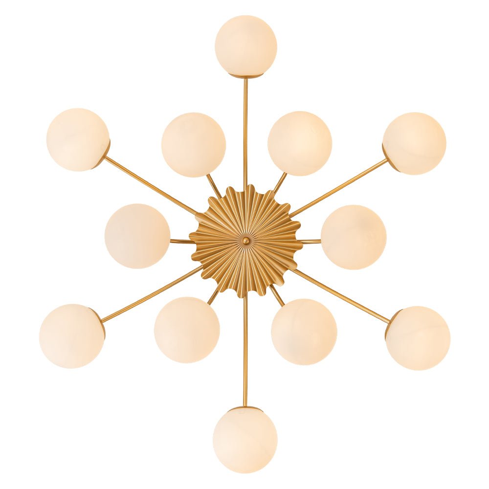 Sputnik Brass Ceiling Light For Living Room With Opal Glass Globes 12 Light Dimmable | Temsk