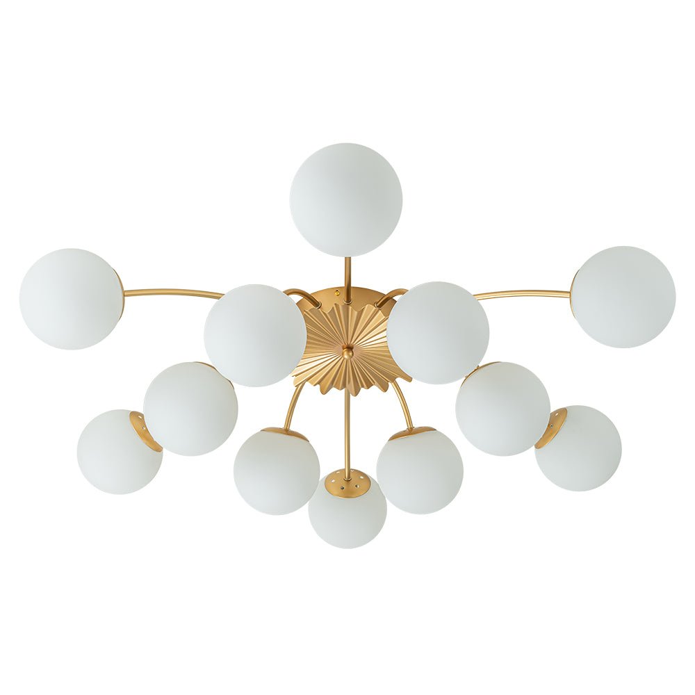 Sputnik Brass Ceiling Light For Living Room With Opal Glass Globes 12 Light Dimmable | Temsk
