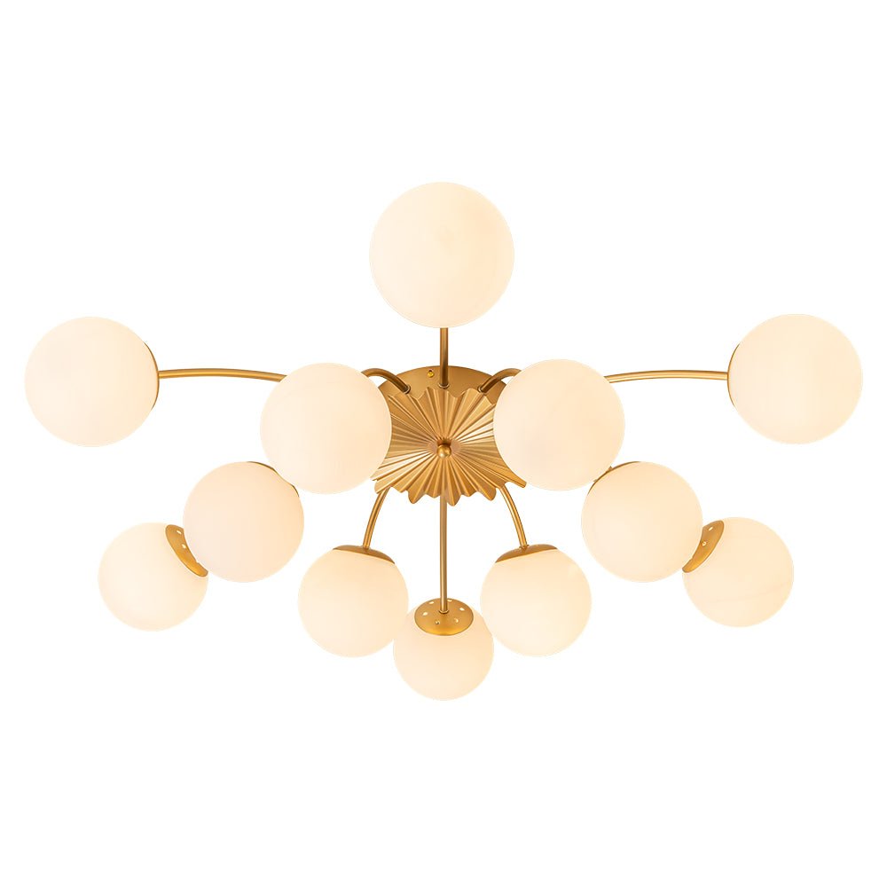 Sputnik Brass Ceiling Light For Living Room With Opal Glass Globes 12 Light Dimmable | Temsk