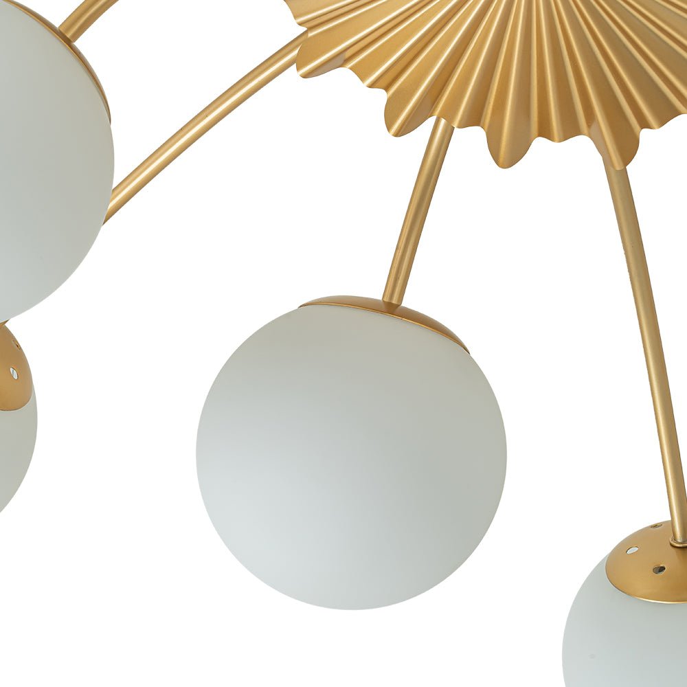 Sputnik Brass Ceiling Light For Living Room With Opal Glass Globes 12 Light Dimmable | Temsk
