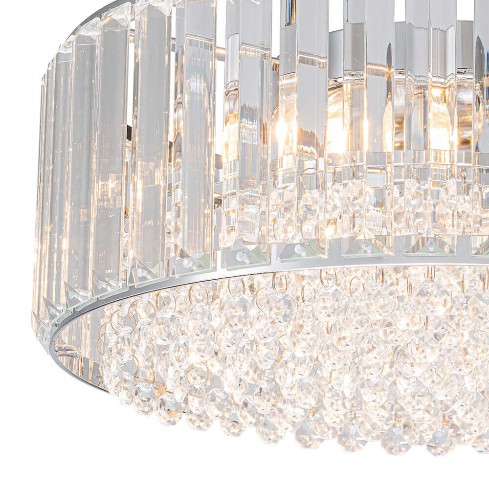 Crystal Round Ceiling Lamp Three-Light Black Chrome Dimmable For Living Room And Bedroom | Temsk