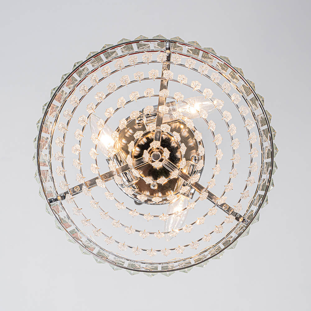 Crystal Round Ceiling Lamp Three-Light Black Chrome Dimmable For Living Room And Bedroom | Temsk