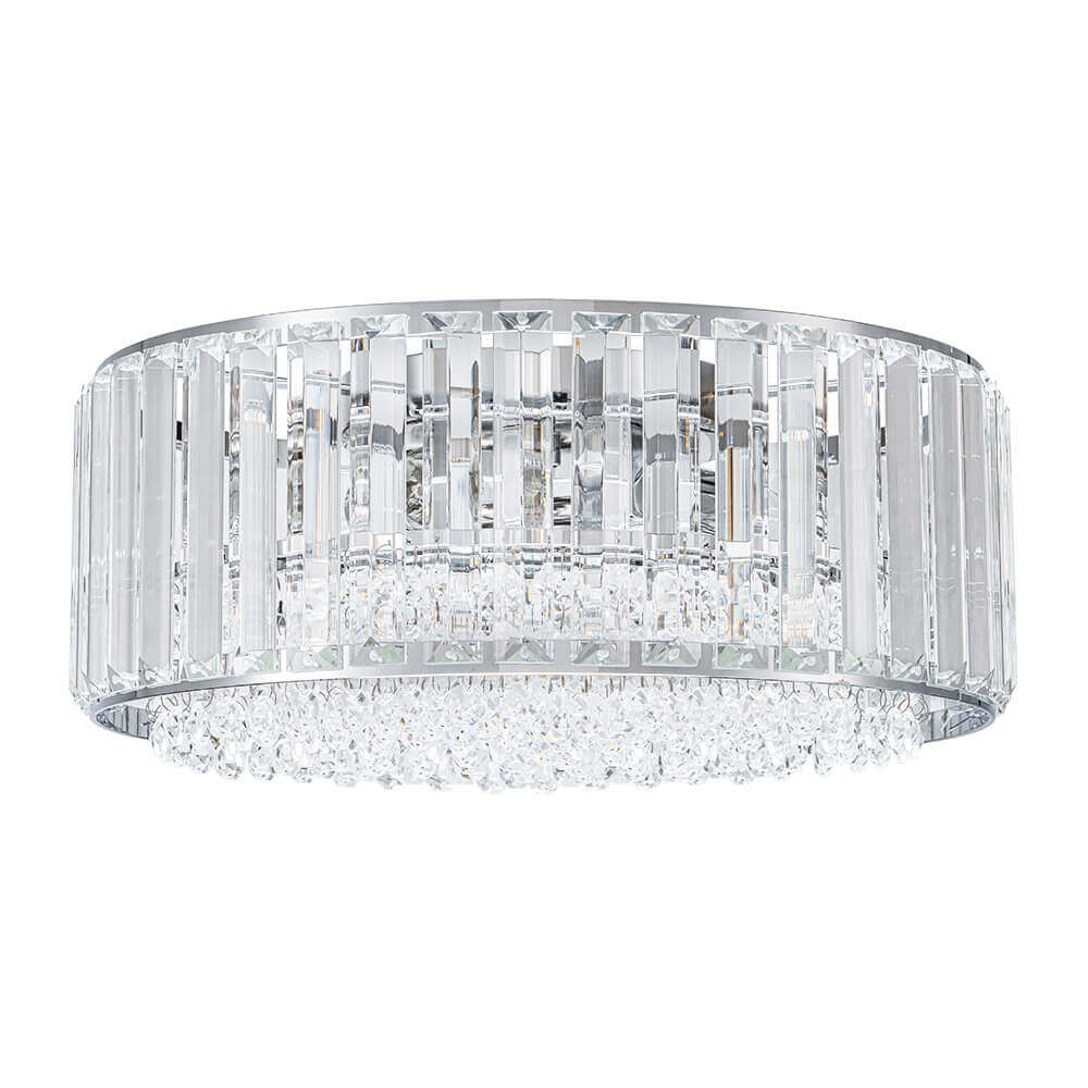 Crystal Round Ceiling Lamp Three-Light Black Chrome Dimmable For Living Room And Bedroom | Temsk