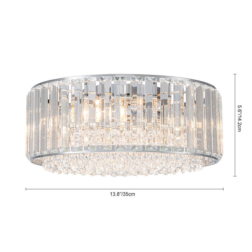 Crystal Round Ceiling Lamp Three-Light Black Chrome Dimmable For Living Room And Bedroom | Temsk