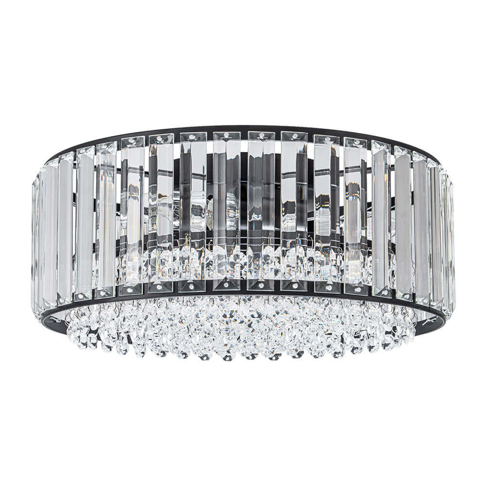 Crystal Round Ceiling Lamp Three-Light Black Chrome Dimmable For Living Room And Bedroom | Temsk