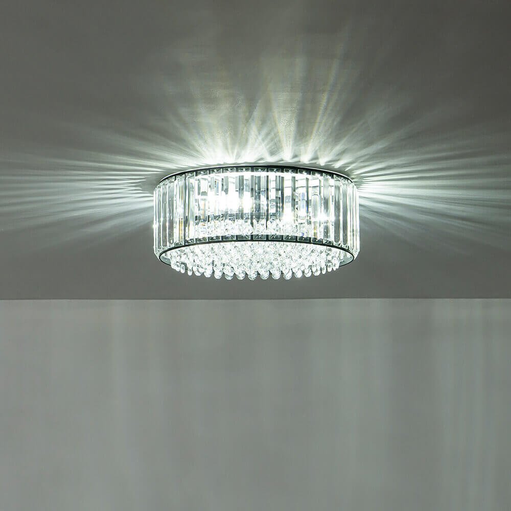 Crystal Round Ceiling Lamp Three-Light Black Chrome Dimmable For Living Room And Bedroom | Temsk
