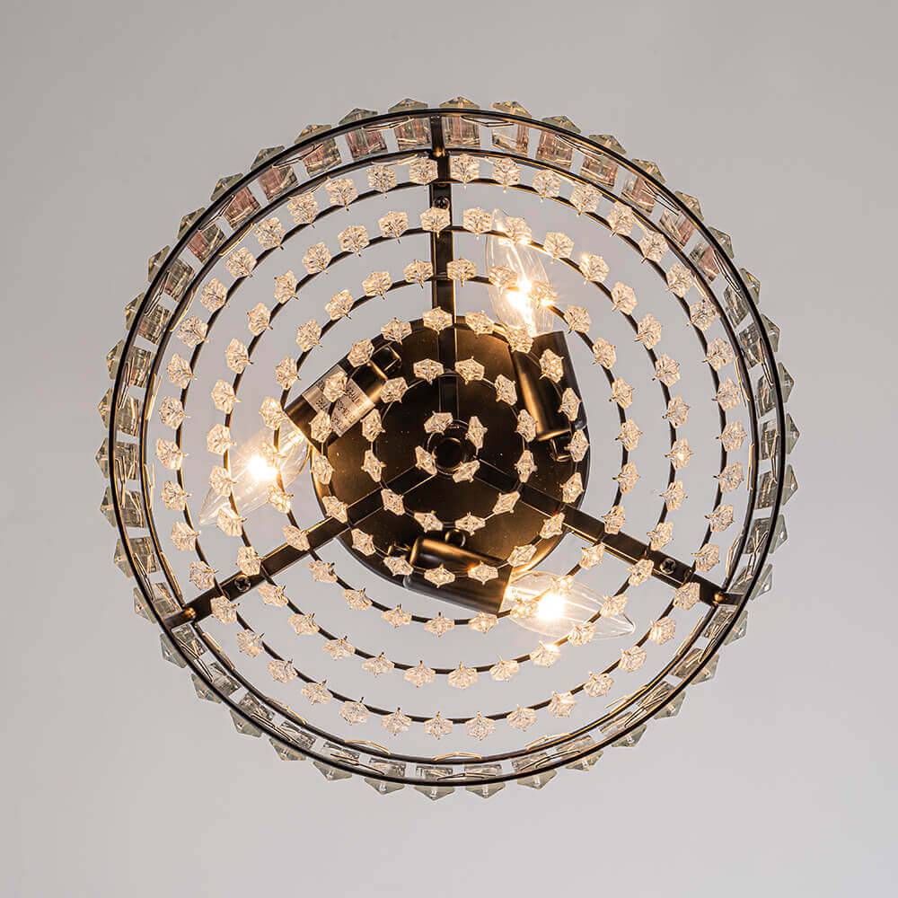 Crystal Round Ceiling Lamp Three-Light Black Chrome Dimmable For Living Room And Bedroom | Temsk