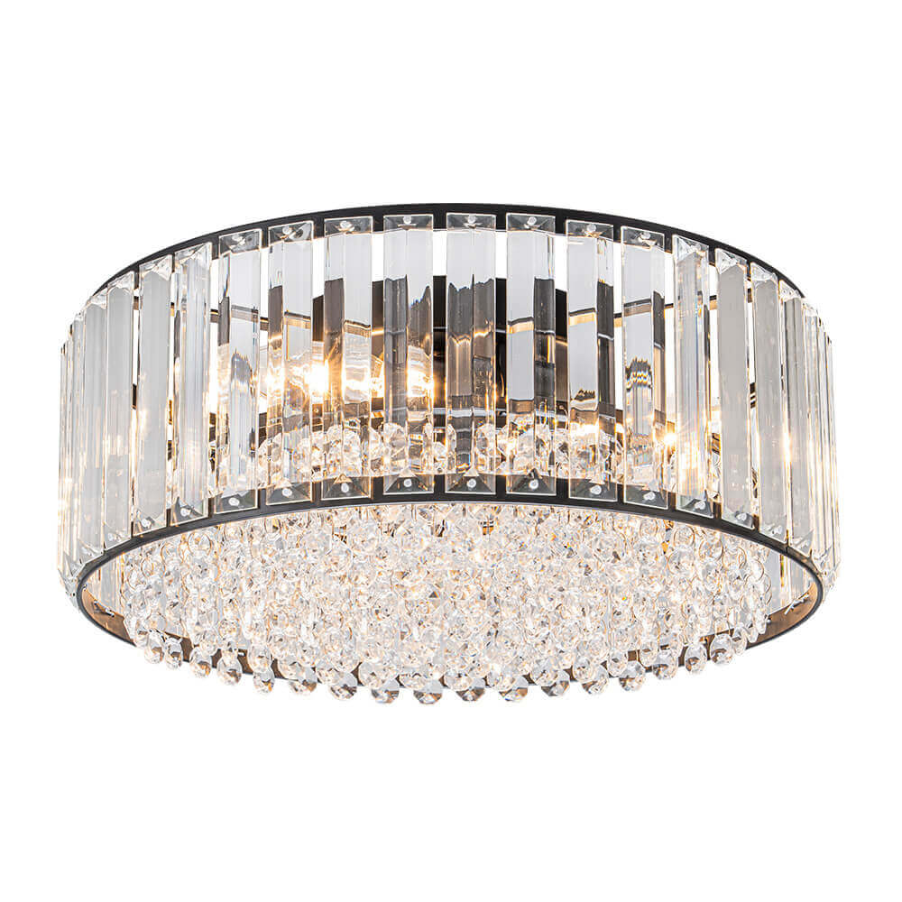 Crystal Round Ceiling Lamp Three-Light Black Chrome Dimmable For Living Room And Bedroom | Temsk