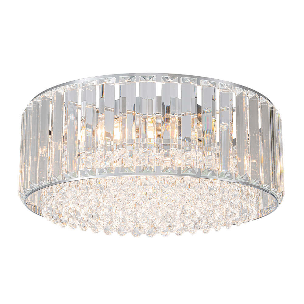Crystal Round Ceiling Lamp Three-Light Black Chrome Dimmable For Living Room And Bedroom | Temsk