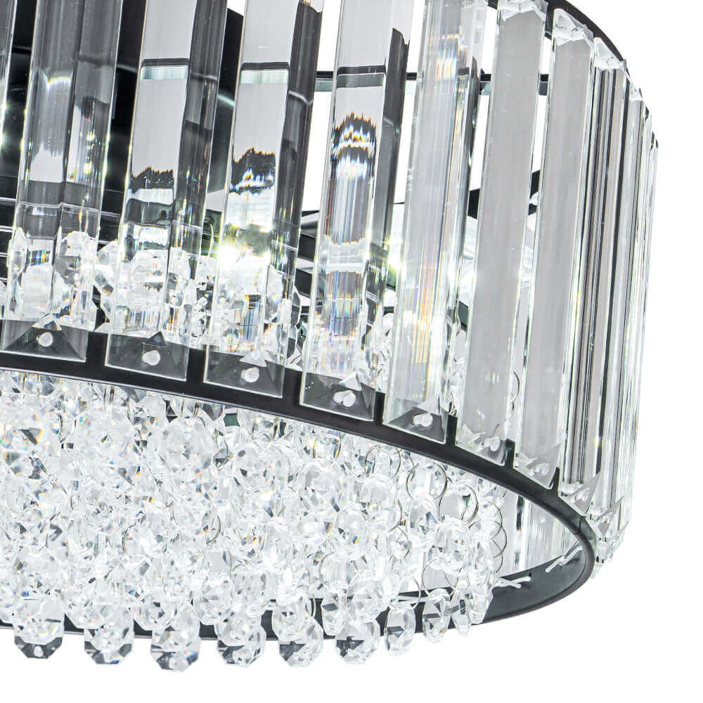 Crystal Round Ceiling Lamp Three-Light Black Chrome Dimmable For Living Room And Bedroom | Temsk