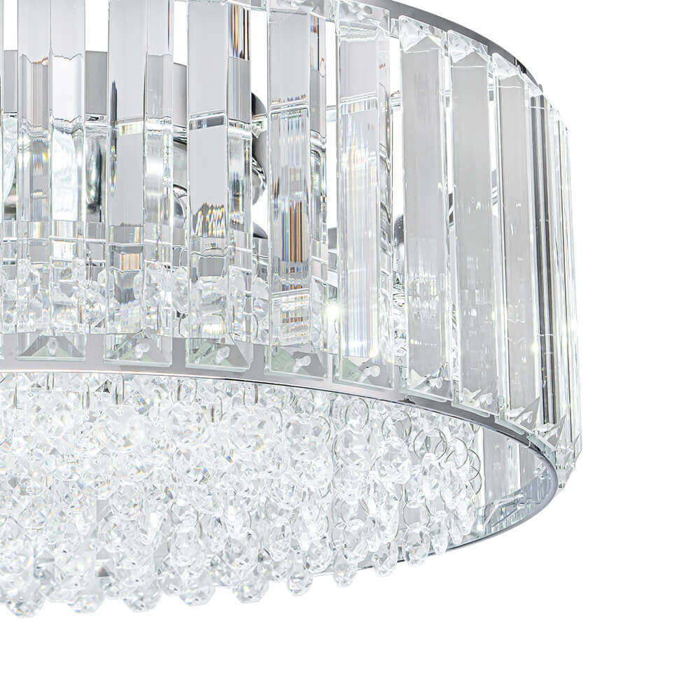 Crystal Round Ceiling Lamp Three-Light Black Chrome Dimmable For Living Room And Bedroom | Temsk