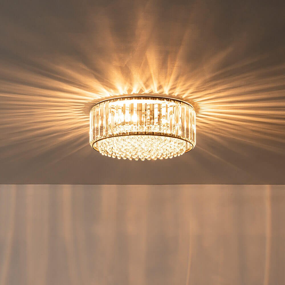 Crystal Round Ceiling Lamp Three-Light Black Chrome Dimmable For Living Room And Bedroom | Temsk
