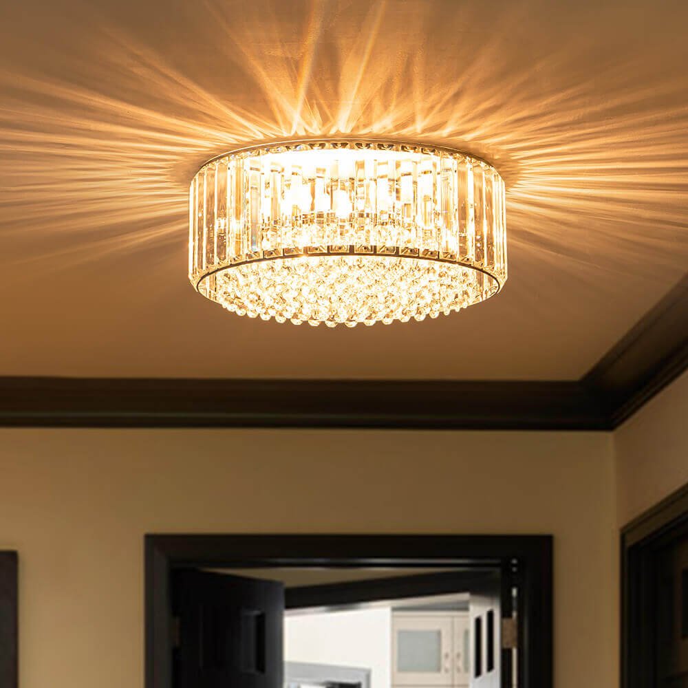 Crystal Round Ceiling Lamp Three-Light Black Chrome Dimmable For Living Room And Bedroom | Temsk