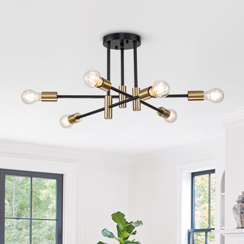 Sputnik 6 or 8 Light Black Metal Ceiling Lamp Retro Modern Dimmable | Temsk