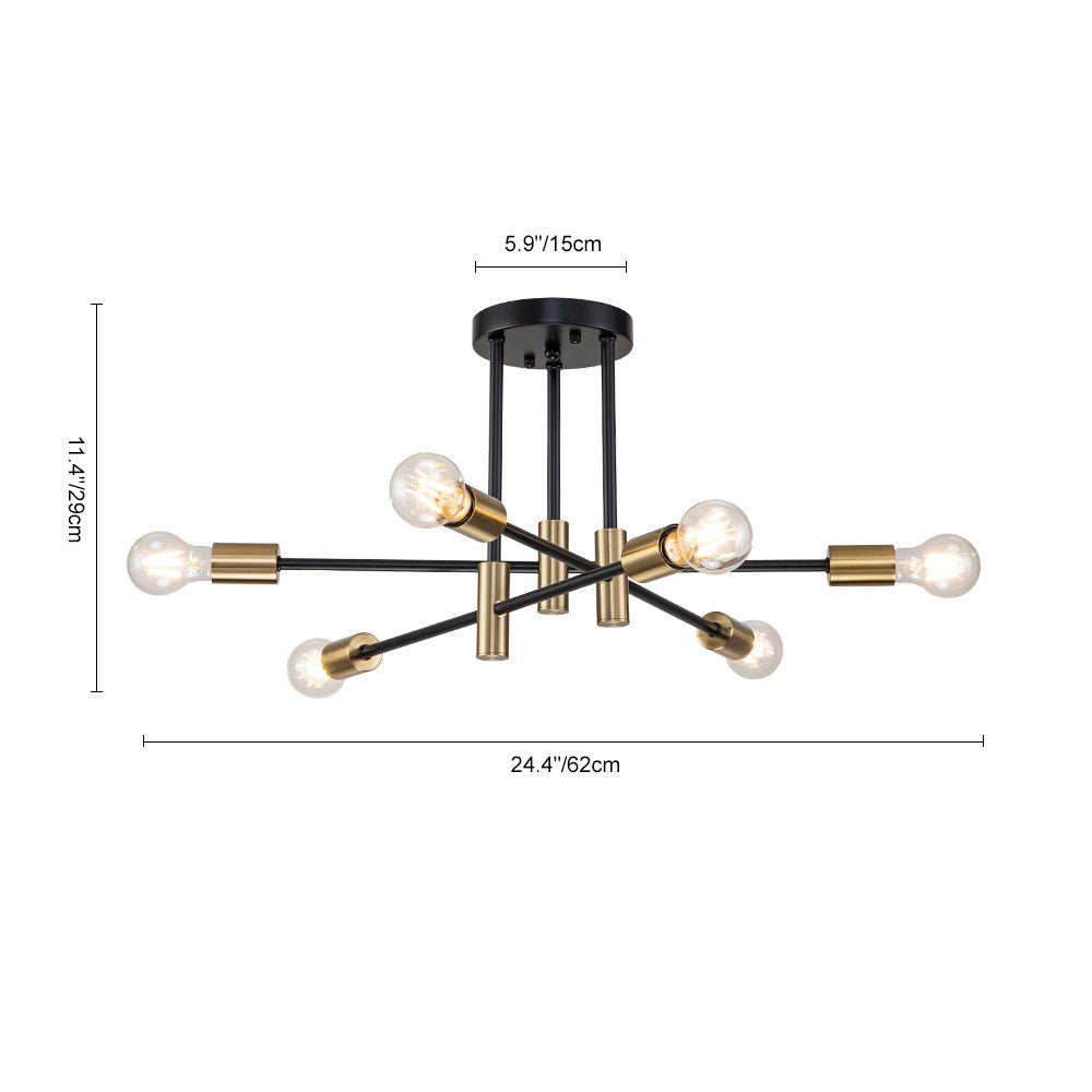 Sputnik 6 or 8 Light Black Metal Ceiling Lamp Retro Modern Dimmable | Temsk