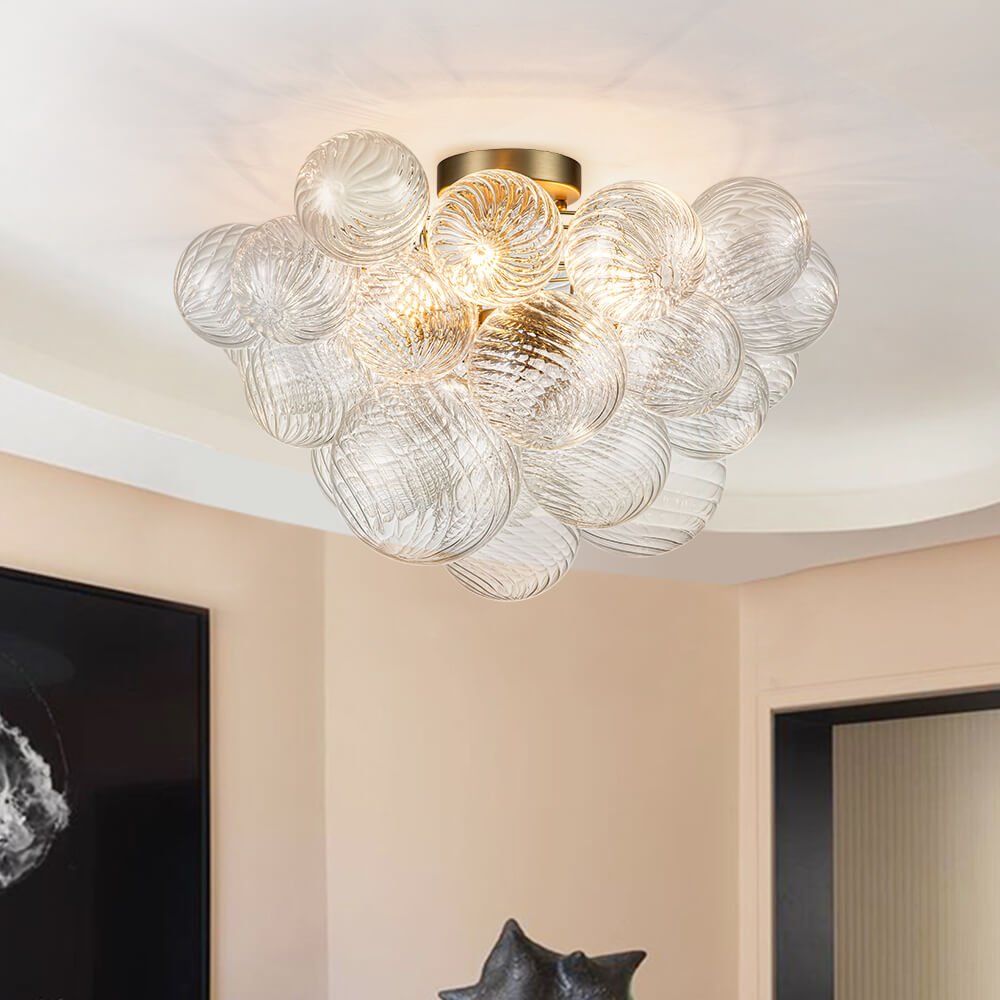Three Glass Sphere Ceiling Light In Brass Finish For Bathroom And Living Room | Temsk