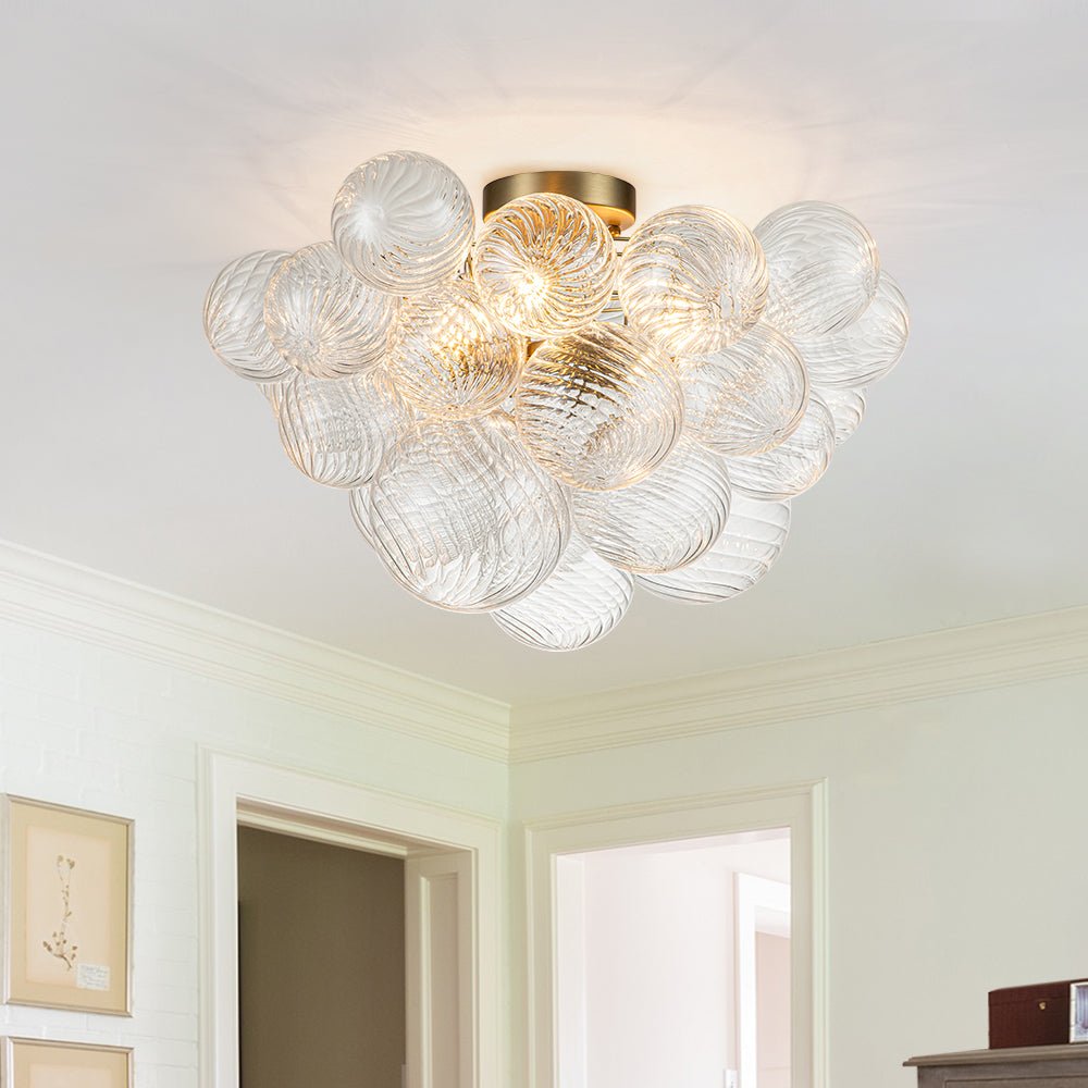 Three Glass Sphere Ceiling Light In Brass Finish For Bathroom And Living Room | Temsk