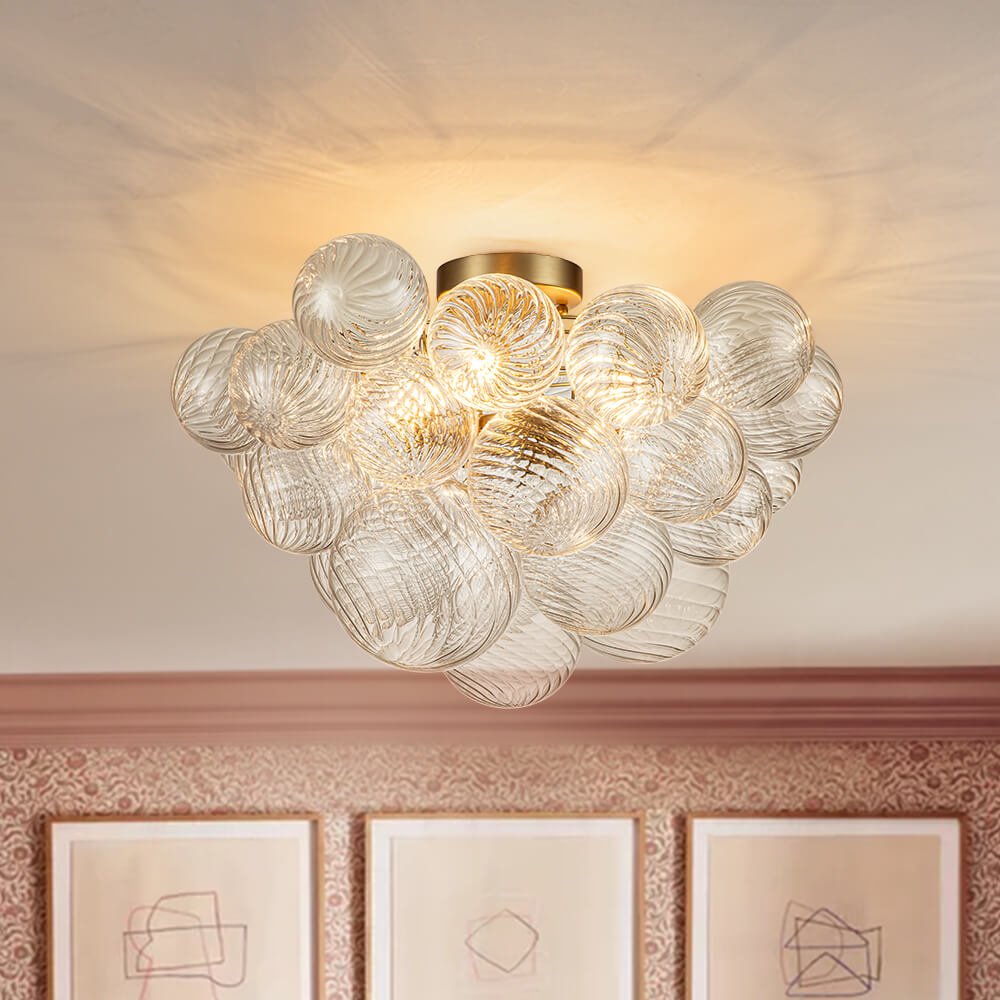 Three Glass Sphere Ceiling Light In Brass Finish For Bathroom And Living Room | Temsk