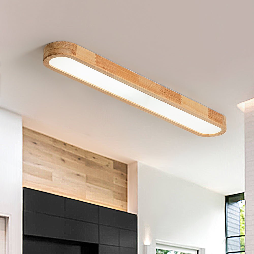 Wood-Look Oval LED Ceiling Light With Dimmable Remote 95cm Modern Kitchen And Living Room | Temsk