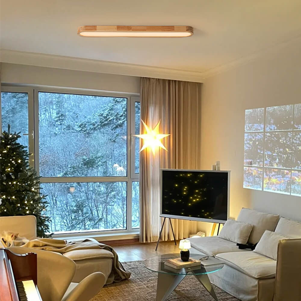 Wood-Look Oval LED Ceiling Light With Dimmable Remote 95cm Modern Kitchen And Living Room | Temsk