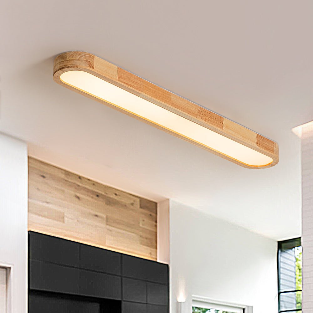 Wood-Look Oval LED Ceiling Light With Dimmable Remote 95cm Modern Kitchen And Living Room | Temsk