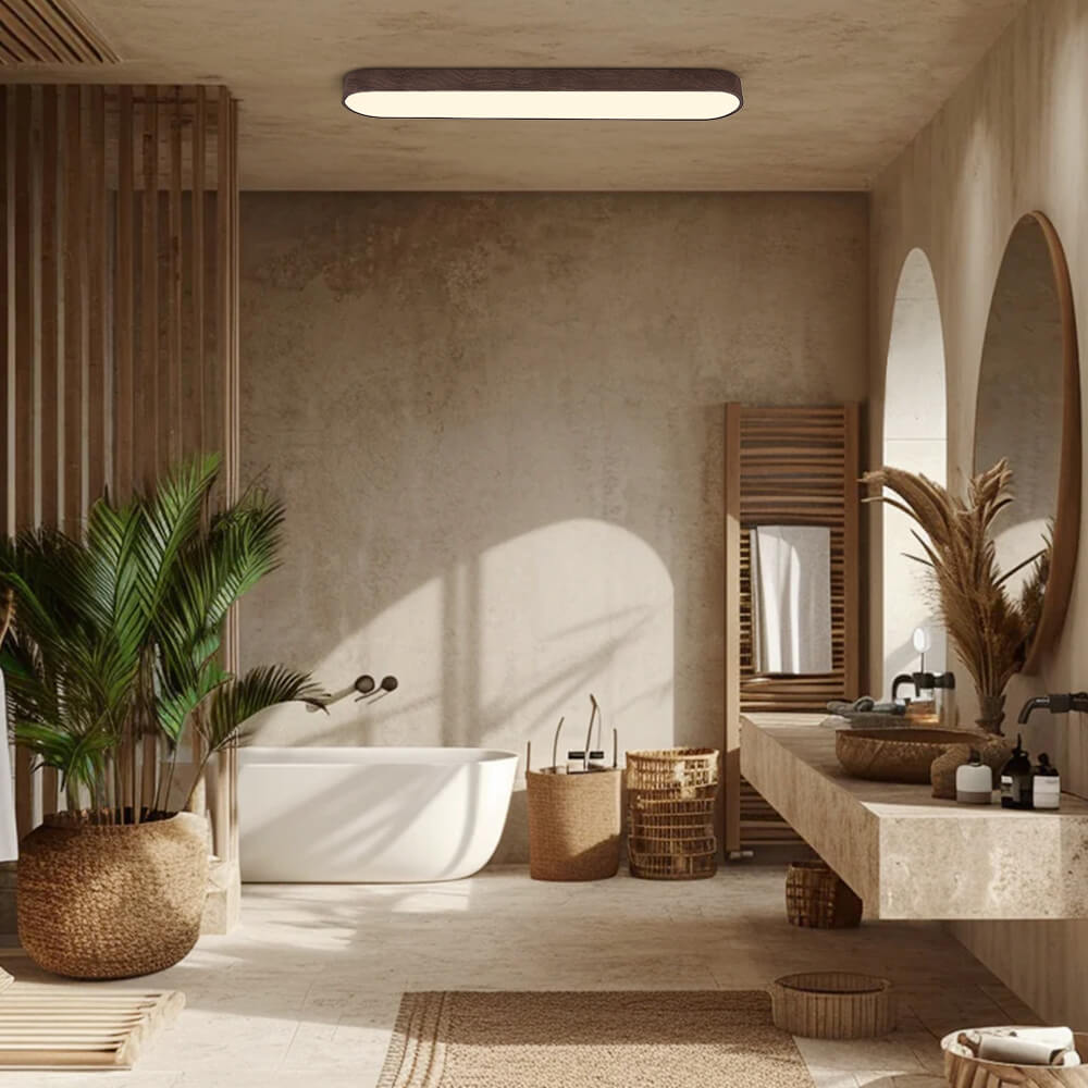 Lampada da soffitto ovale con finitura effetto venatura del legno, struttura in metallo, 65-90 cm, luce calda o fredda | Temsk