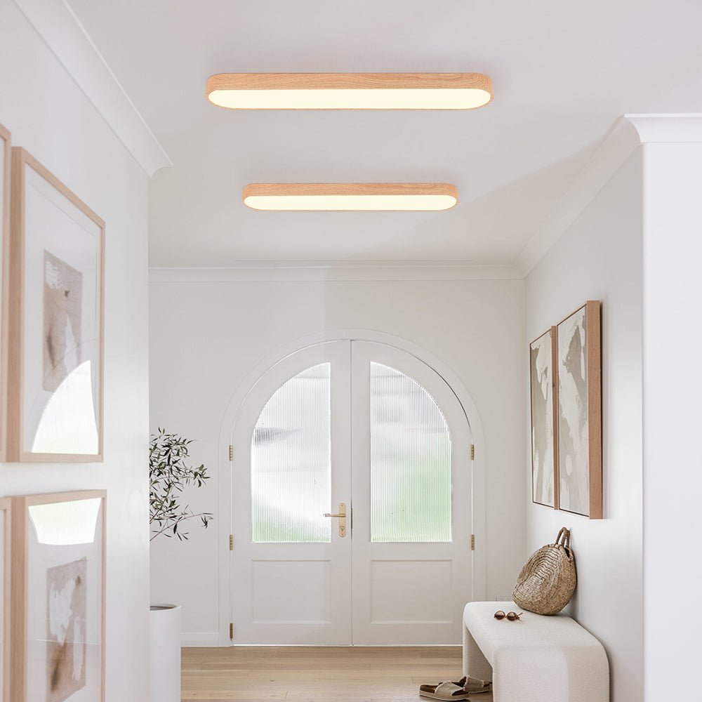 Lampada da soffitto ovale con finitura effetto venatura del legno, struttura in metallo, 65-90 cm, luce calda o fredda | Temsk
