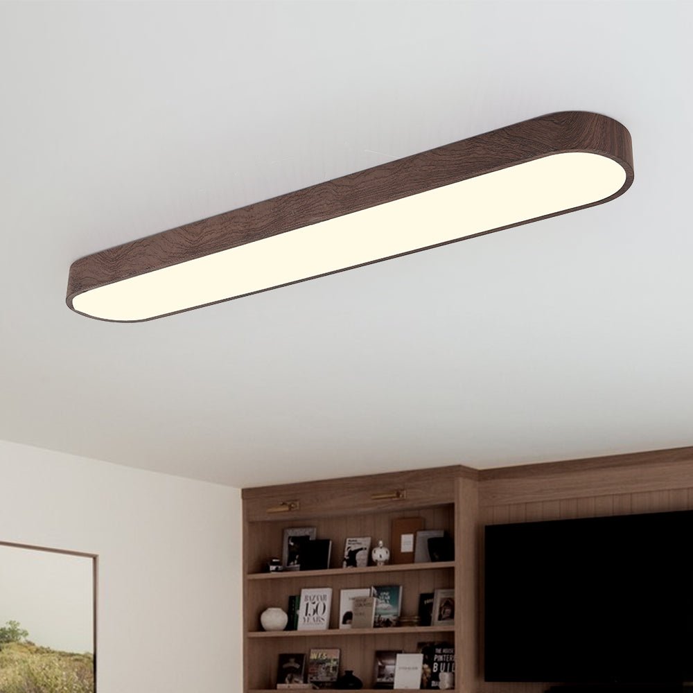 Lampada da soffitto ovale con finitura effetto venatura del legno, struttura in metallo, 65-90 cm, luce calda o fredda | Temsk